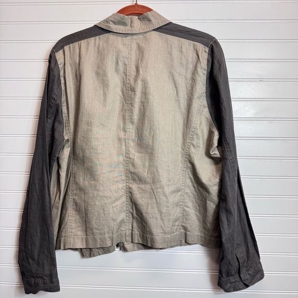 Eileen Fisher XL Coated Organic Linen Moto Jacket Asymmetric Zip Stone $258 - Picture 15 of 15